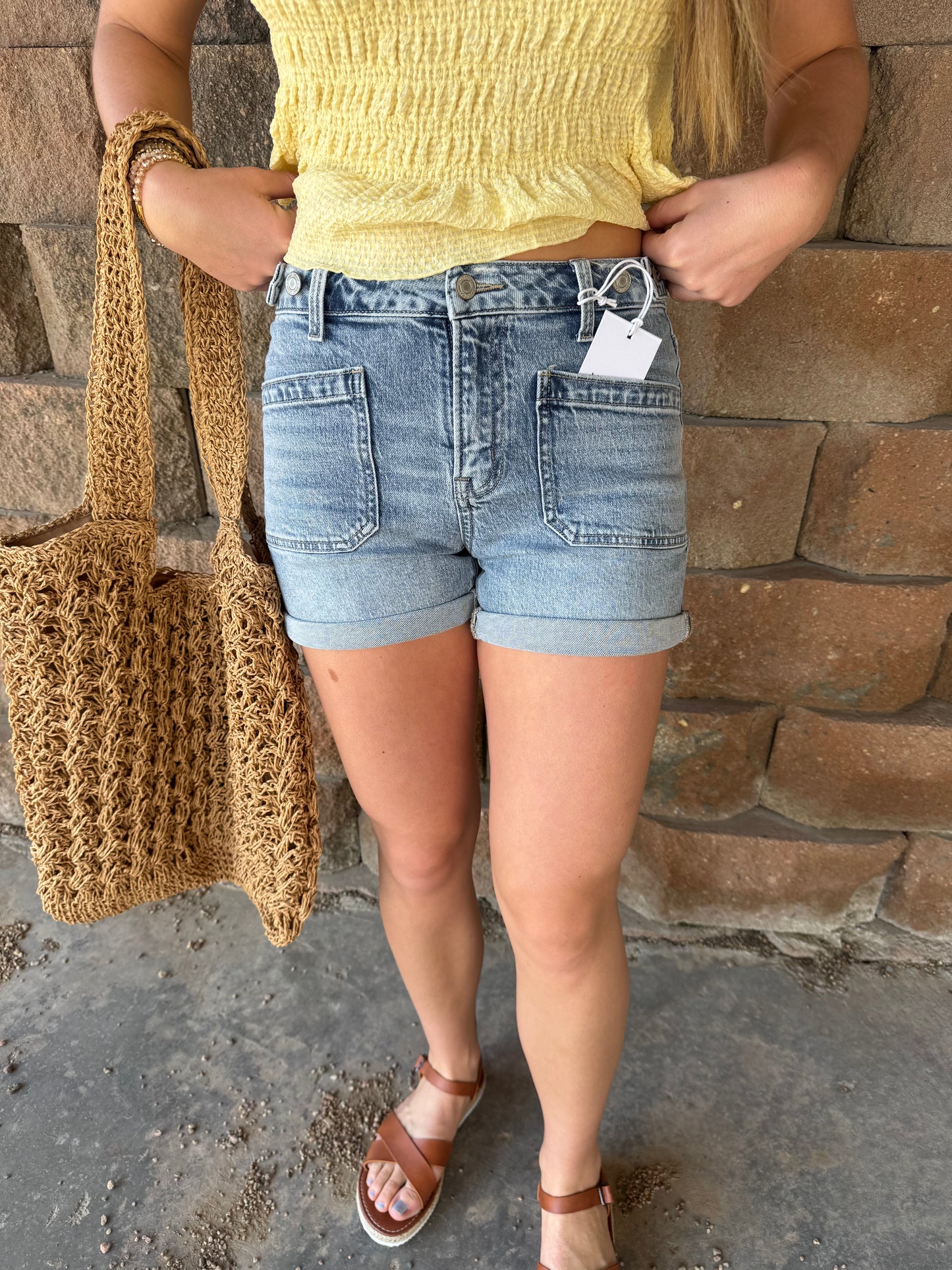 Patched Denim Shorts