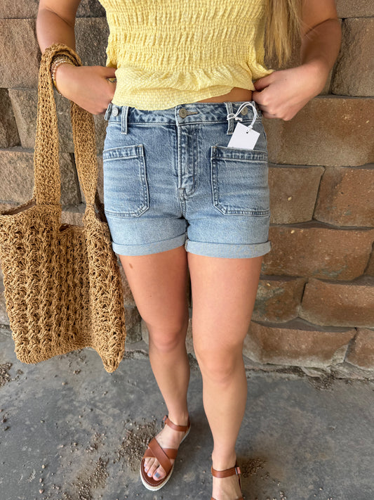 Patched Denim Shorts