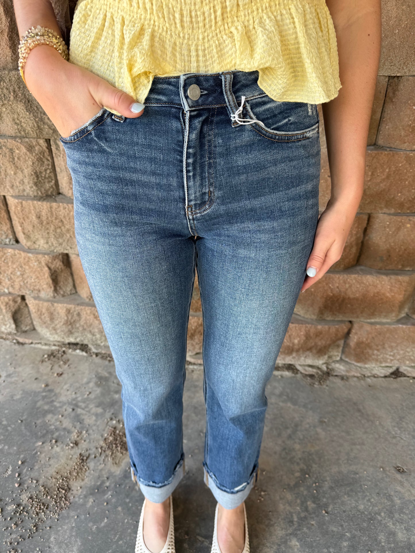 Dark Cuffed Straight Jeans