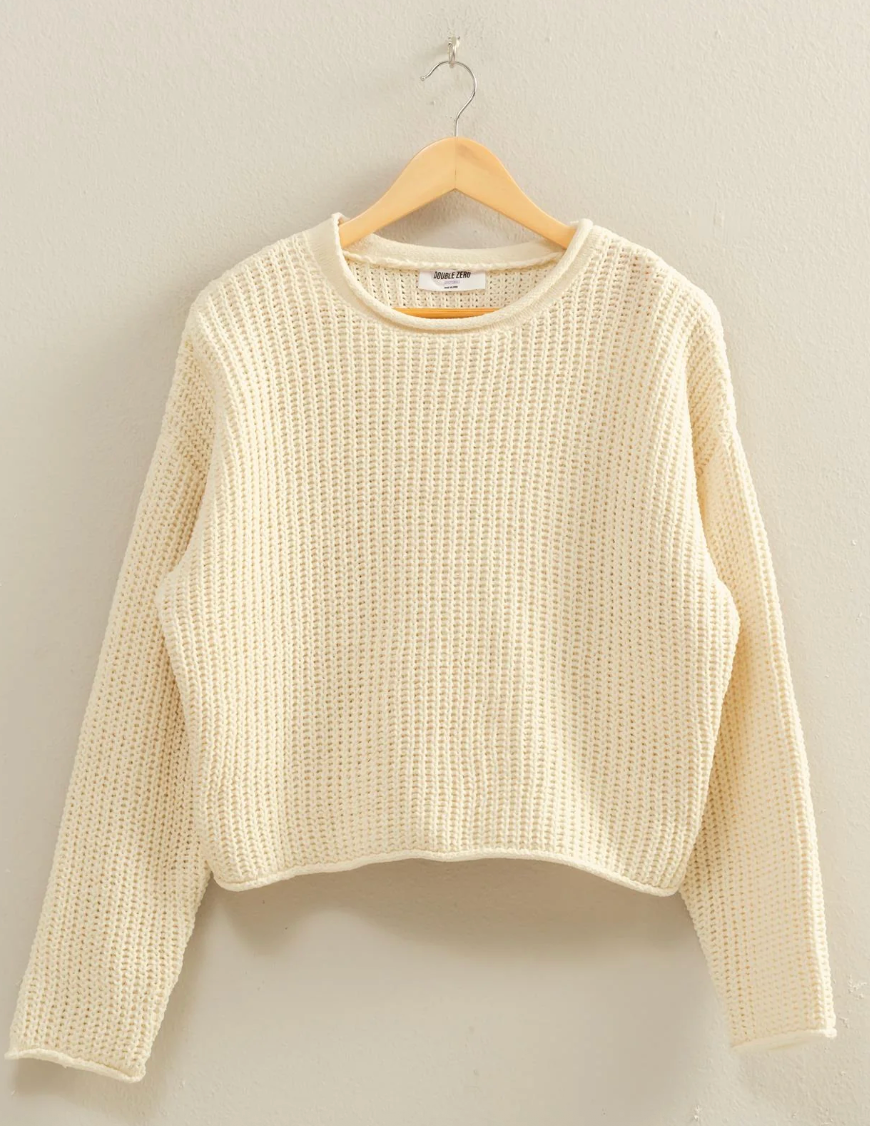 Cream Rolled Edge Sweater