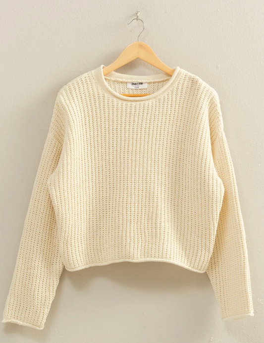 Cream Rolled Edge Sweater