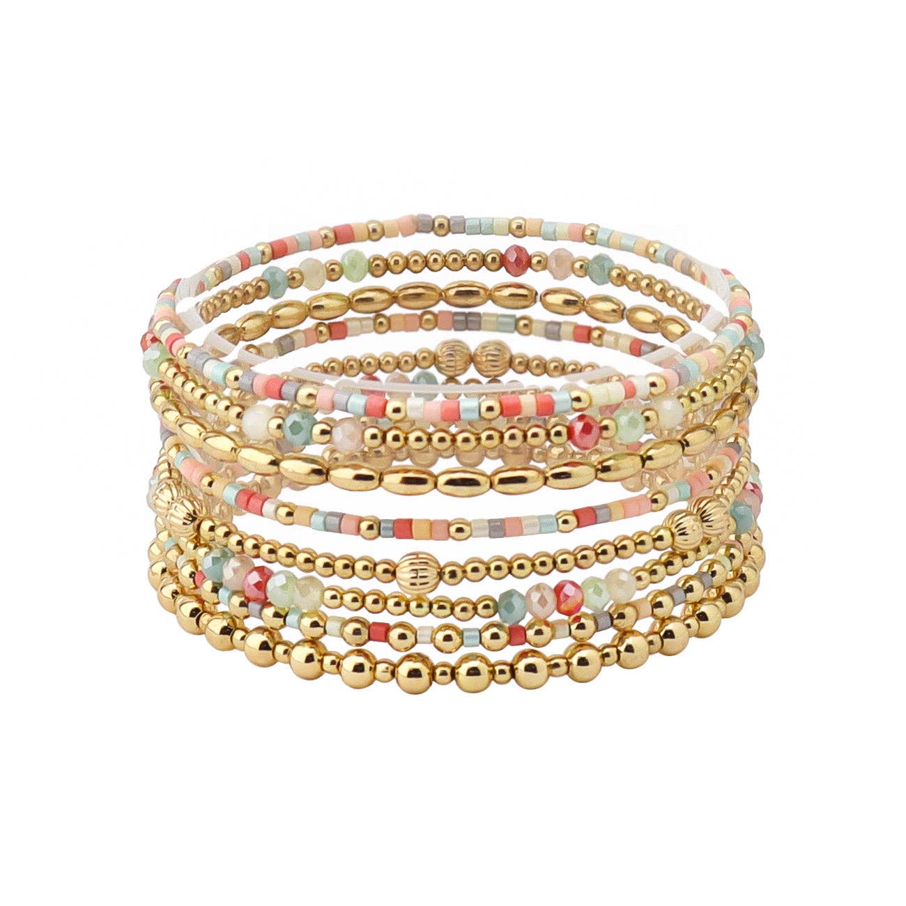 8 Multi Bead & Gold Stretch Bracelet