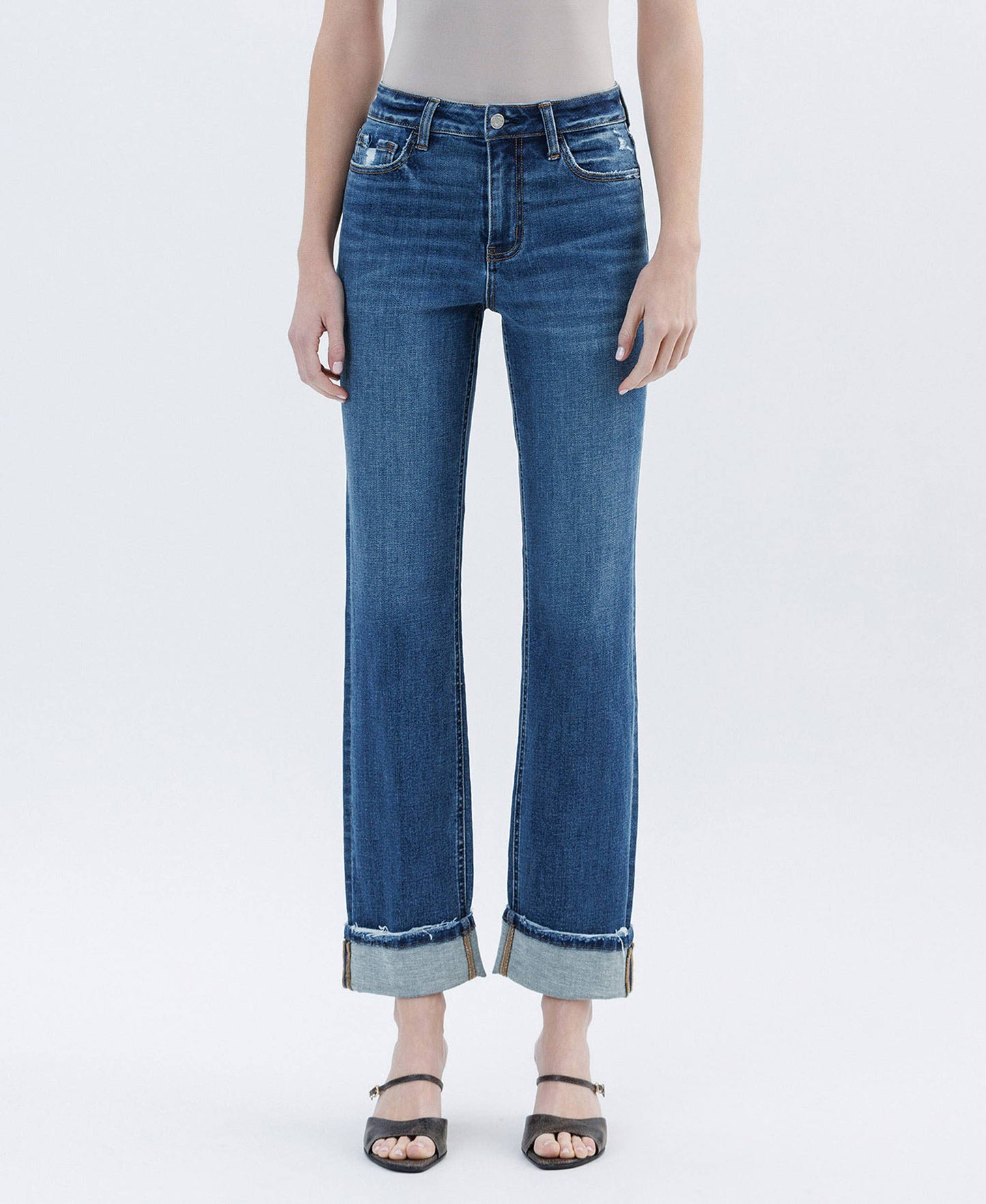 Dark Cuffed Straight Jeans